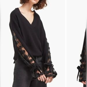 NWT French Connection Caballo V-Neck Sweater with Sheer Sleeves